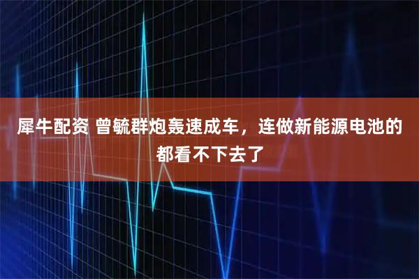 犀牛配资 曾毓群炮轰速成车，连做新能源电池的都看不下去了